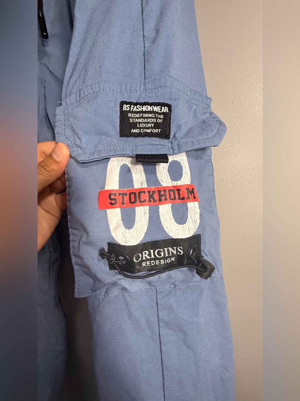 Men's Sky Blue Cargo Pants with Utility Pockets - Picture 4 of 9